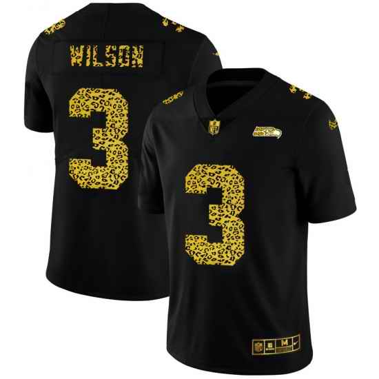Seattle Seahawks 3 Russell Wilson Men Nike Leopard Print Fashion Vapor Limited NFL Jersey Black